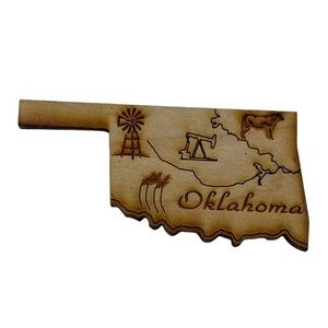 Vintage Oklahoma State Wooden Travel Collectible Magnet